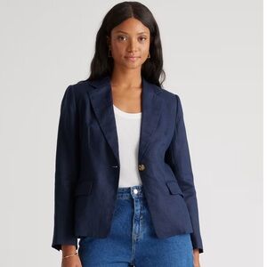 Quince 100% Linen Structured Navy Blue Blazer Size 10-12